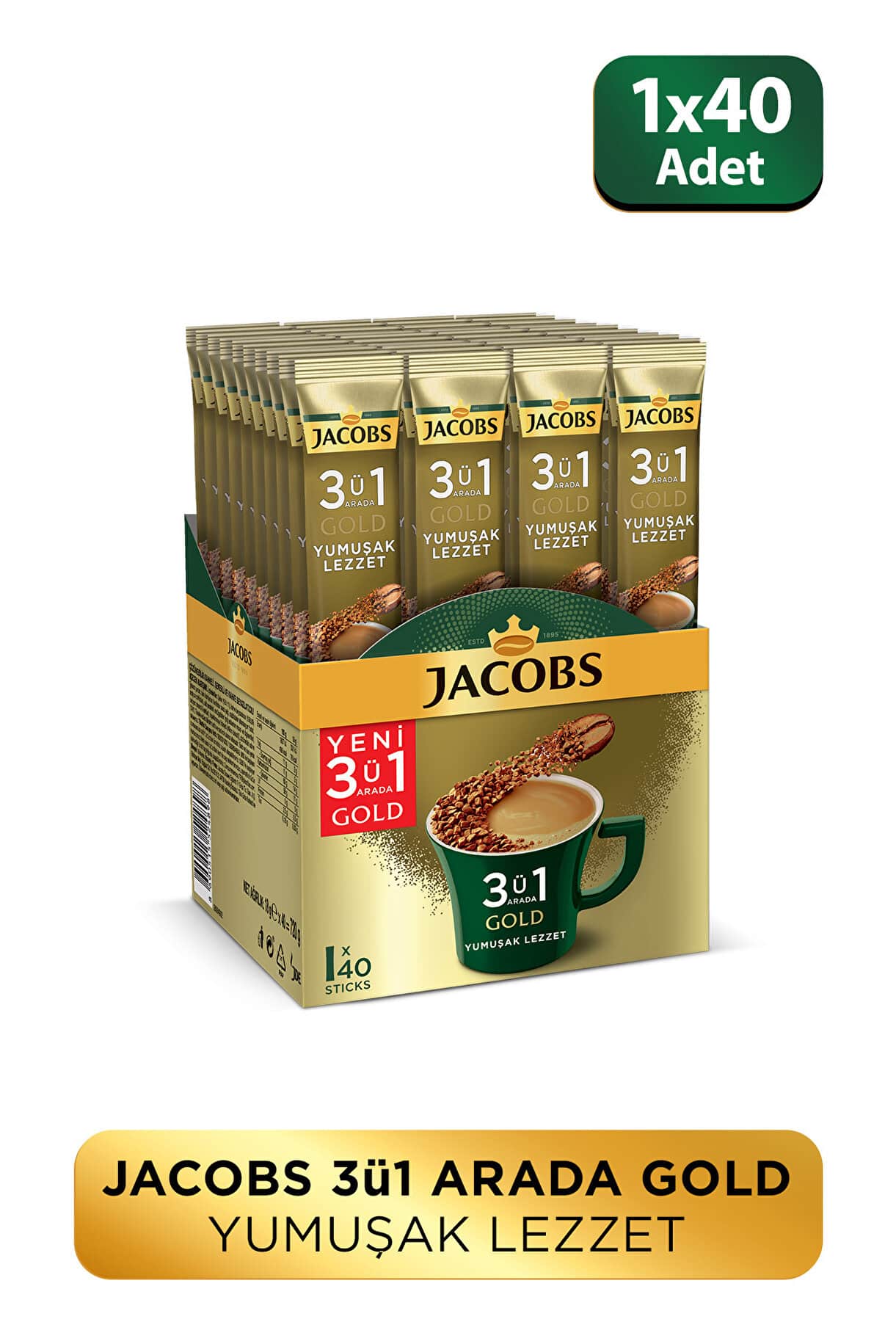 Jacobs 3’ü 1 Arada Gold Yumuşak Lezzet Karışım Kahve 40’lı